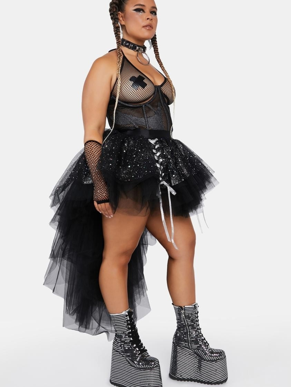 Club EXX Astral Halo Tutu Skirt
3X Black Glitter With Corset Lacing
